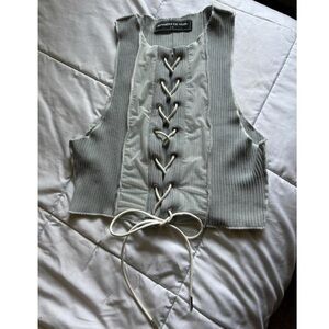 baby blue corset style ribbed tank crop top